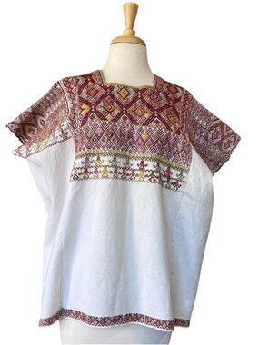 Vintage Embroidered Huipil - Traditional Guatemalan Top